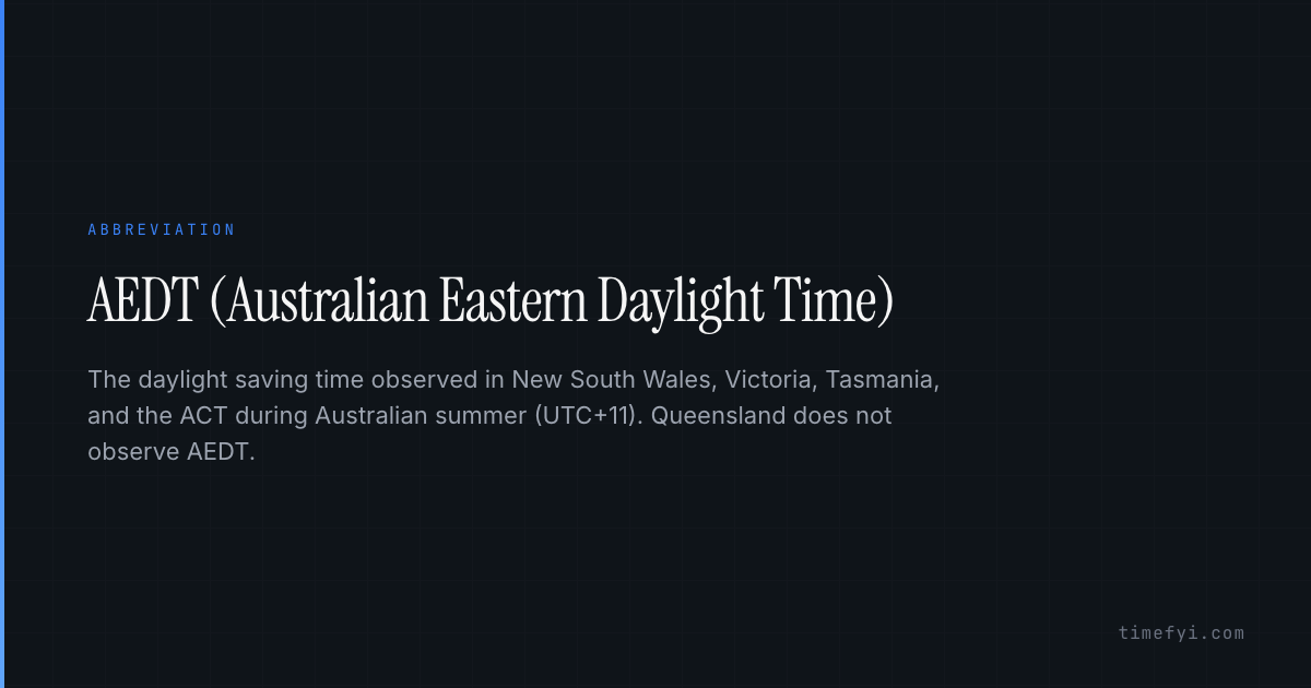 AEDT (Australian Eastern Daylight Time) — Glossary — TimeFYI