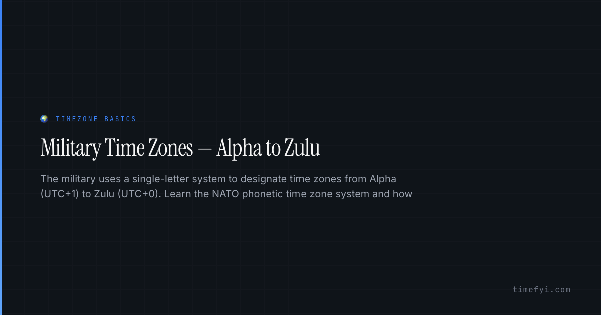 Military Time Zones — Alpha to Zulu — Timezone Basics — TimeFYI